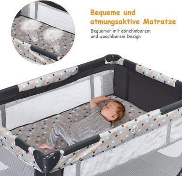 Ліжечко-манеж COSTWAY 2 в 1, складне, 120 x 60 см, 2-рівневе дитяче ліжечко з матрацом та сумкою для перенесення (сіре)