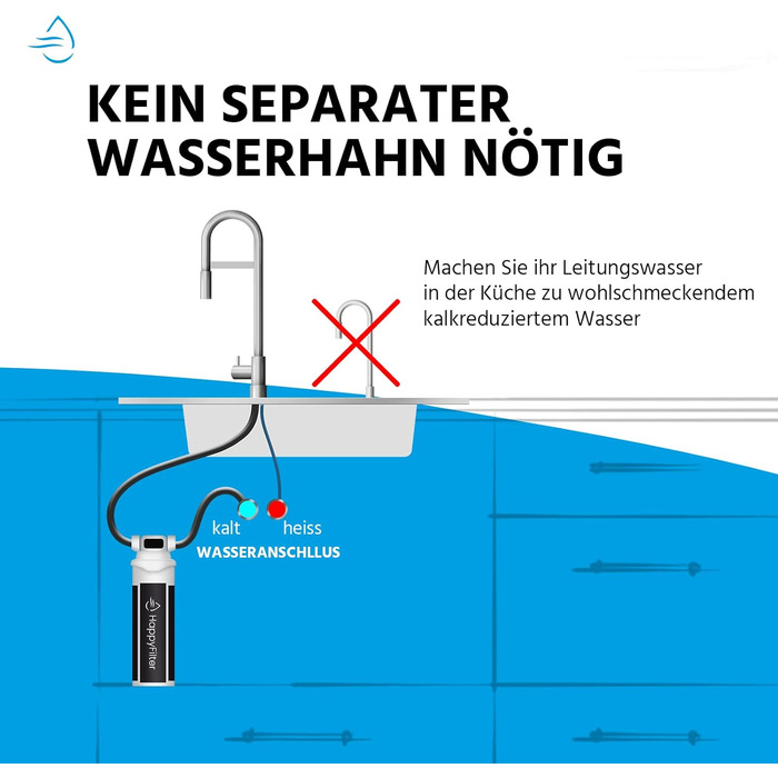Вапняний фільтр для води HappyFilter не потрібен окремий кран стійкий дизайн більше ніяких кальцинованих кухонних приладів фільтр з активованого вугілля Система швидкої зміни дуже проста установка.