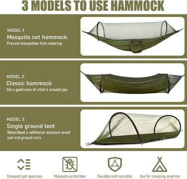 Надлегкий гамак для вулиці 270x140 см з москітною сіткою, міцний та довговічний гамак із сумкою для зберігання, підходить для саду, кемпінгу, балкону, подвір&39я, пляжу