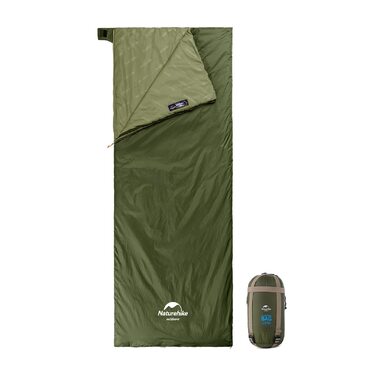 Міні-спальний мішок Naturehike Ultralight, малий, 760 г, 3-сезонний, 205 x 85 см, для піших прогулянок, походів, кемпінгу при температурі приблизно 15C, армійський зелений - XL