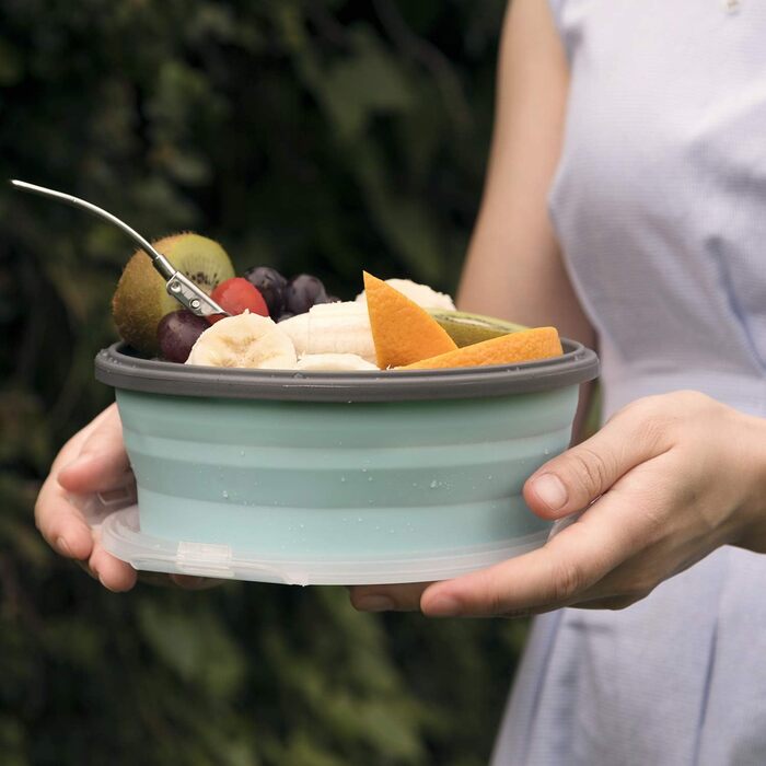 Складана силіконова миска для кемпінгу з кришкою, складний контейнер для зберігання їжі, кемпінгова миска, кухонні миски для подорожей, табору, походів, кухні, школи, використання на свіжому повітрі (42 унції)