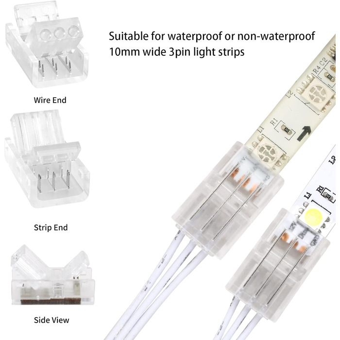 Ароїдний 10 шт. 3-контактний світлодіодний штекер для стрічки 10 мм і 10 м 3-контактний подовжувач Аксесуари для світлодіодної стрічки з викруткою для WS2811/WS2812B Світлодіодна стрічка 3-контактний комплект