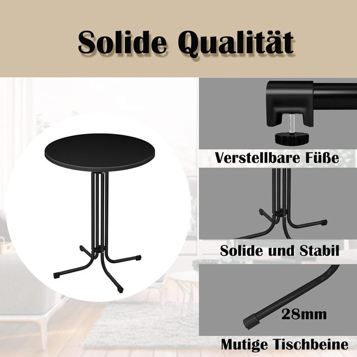 Складаний стоячий стіл, стіл для бістро, Ø 80 см, круглий, садовий стіл для приміщень/вулиці, стіл для вечірок для заходів, барів, клубів або ресторанів (чорний)