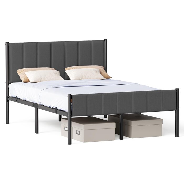 Каркас двоспального ліжка VASAGLE, каркас ліжка, 140 x 200 см, з м&39яким узголів&39ям, каркас ліжка, сталеві ламелі, витримує навантаження до 500 кг, легке складання, колір &quotсланцево-сірий&quot RMB974GN01 140 x 200 см, колір &quotсланцево-сірий&quot