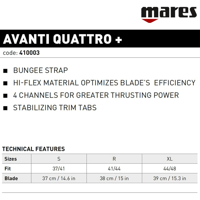 Mares Avanti Quattro Plus Fin, Black S, Mares Avanti Quattro Plus Fin, Black S