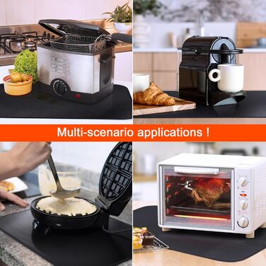 Вогнетривка накладка 2 шт. и, силіконовий вогнезахисний килимок зі скловолокна для стільниці, термостійкий килимок для аерофритюрниці кавоварки для мікрохвильової печі, протиковзкий водонепроникний 40 x 60 см, чорний