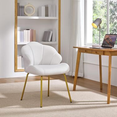 Крісло Yaheetech, крісло-шезлонг у формі мушлі, сучасне крісло з відкидною спинкою, м&39яке крісло з металевими ніжками, поліестер, для вітальні/туалетного столика/спальні, білий 1 білий