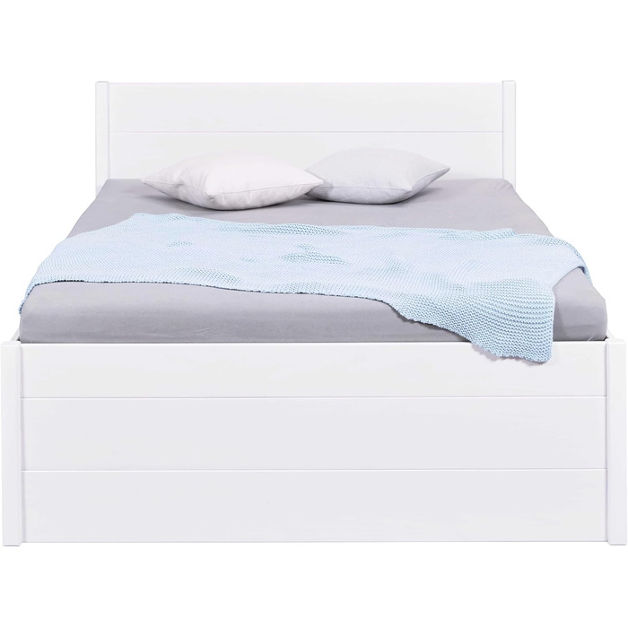 Ліжко з шухлядами - Двоспальне ліжко 140x200 см - Двоярусне ліжко з місцем для зберігання - Масив сосни - 2 шухляди та 1 коробка для зберігання - Включає рейкову основу - Білий лак - Efetivo 140x200 см 140 x 200 см Efetivo White з узголів&39ям