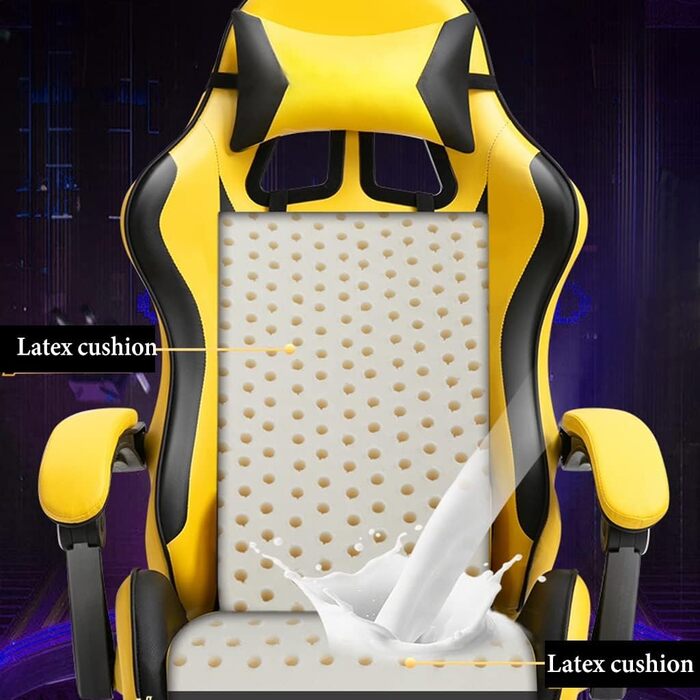 Геймерське крісло з підставкою для ніг, ергономічне комп&39ютерне крісло, ігрова поперекова опора, регулювання висоти спинки та сидіння, поворотне крісло-реклайнер, гоночне офісне крісло, крісло для відеоігор (колір /жовтий)