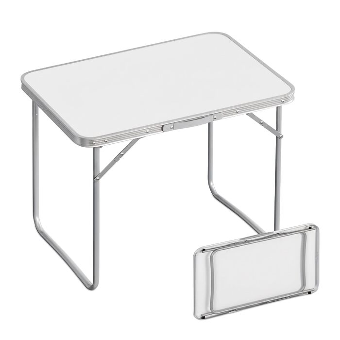 Стіл для кемпінгу Relaxdays, складний бічний столик, HBT 68,5 x 80 x 60 см, кемпінг та пікнік, складний стіл з алюмінію, білий
