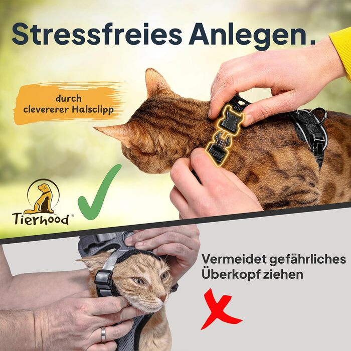 Шлейка для котів Tierhood з повідцем Нова, ЛЕГКА версія - Повідець зі шлейкою для котів та кошенят - Комплект шлейки для котів з повідцем - Контрольована свобода - Чорний, Розмір S