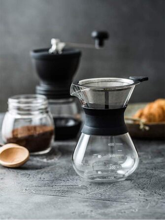 Ручний ручний фільтр для кавоварки YunNasi Pour Over Hand Coffee з нержавіючої сталі зі скляним фільтром (400 мл) чорний