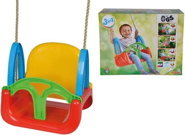 Гойдалка 3 в 1, мотузка попередньо змонтована, висота гойдалки приблизно 120 см, ширина сидіння 28 см, жовтий/синій/червоний/зелен