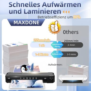 Ламінатор MAXDONE A3, ламінатор, 2-рулонна система з різаком для паперу та закруглювачем кутів, гарячий та холодний ламінатор, гладкий без бульбашок, ламінатор для фотодокументів форматів A3 A4 A5 A6 у школі, офісі FNL012