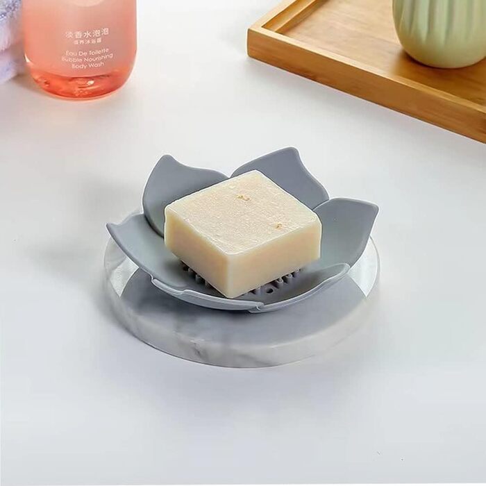 Каучукова мильниця з 2 частин зі зливом, мильниця для кухні, мильниця для душу, мильниця з пелюсткою (біла та сіра)