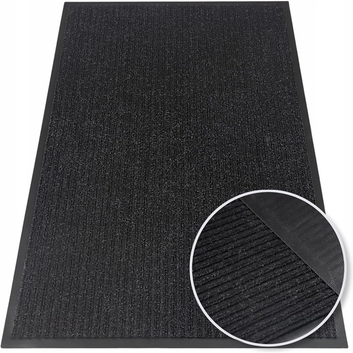 Чорний килимок для дверей 50x80 см Міцний, нековзний килимок для вловлювання бруду для використання всередині та зовні приміщень абсорбуючий килимок для дверей з поліпропілену та ПВХ, чорний, 50 x 80 см (прямокутний)