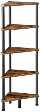 Кутова полиця HOOBRO з 5 ярусами, промислова кутова полиця, книжкова полиця на місці, кутова книжкова полиця для демонстрації рослин та квітів, полиця для зберігання для невеликих приміщень, вінтажний коричневий EBF33CJ01 рустикальний коричневий/чорний 30