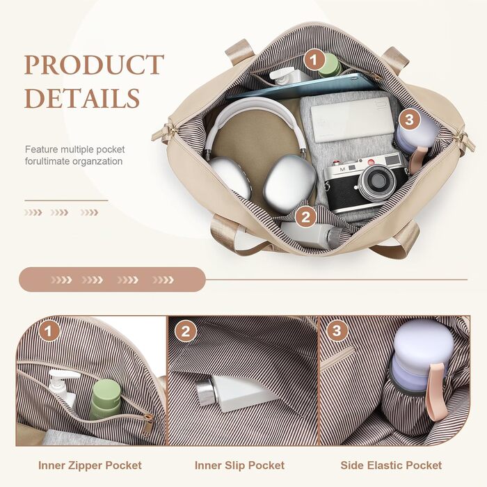 Жіноча дорожня сумка VNINE, ручна поклажа, спортивна сумка, сумка для вихідних, розширювана сумка для плавання, водонепроникна дорожня сумка, лікарняна сумка, сумка для пологів, бежевий колір