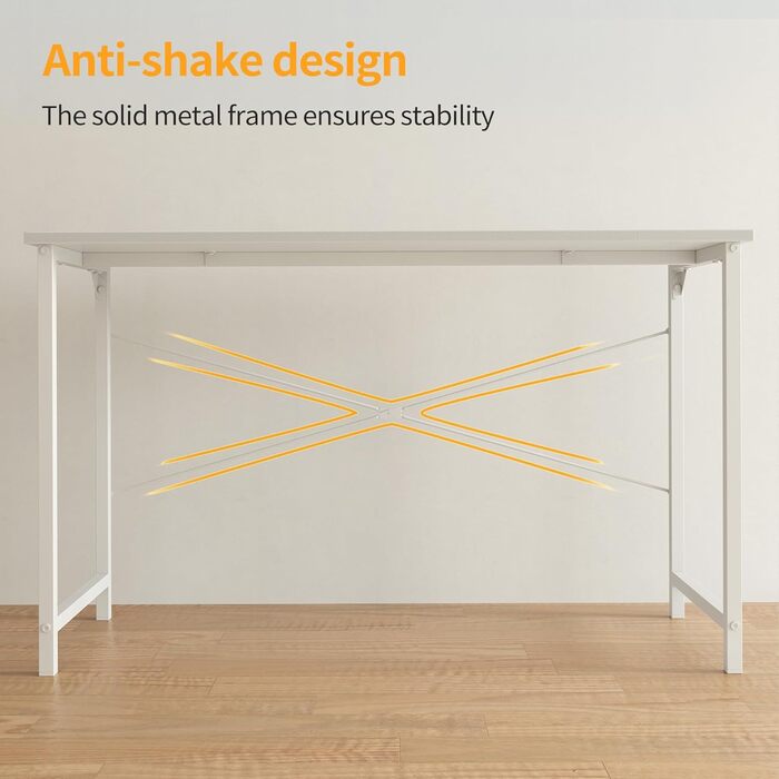 Письмовий стіл CubiCubi, невеликий комп&39ютерний стіл, офісний стіл 120 x 48 x 75 см, для кабінету, спальні, промисловий дизайн, металевий каркас, білий 120 x 48 см, білий2