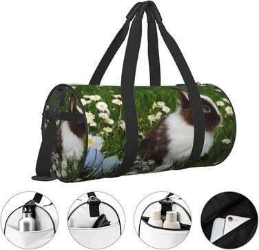 Спортивна сумка для подорожей, біло-коричнева, з принтом кролика, сумка на ніч, чорна, універсальний розмір