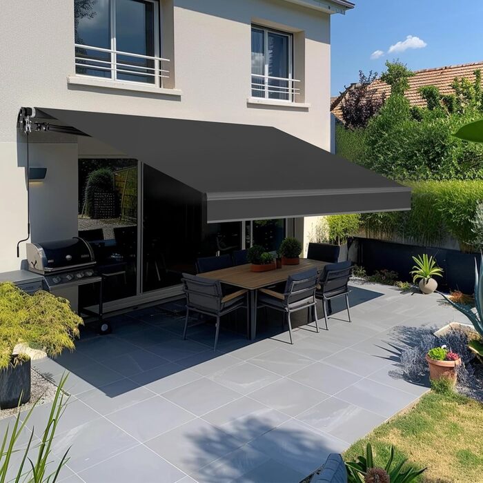 Складана тентована маркіза з ручним керуванням, 300x250 см, антрацит, сонцезахисна тентована маркіза, тентована для патіо, регулювання кута нахилу (5-60), балконна тентована маркіза з водонепроникним покриттям, настінне кріплення в комплекті, 300x250 см а