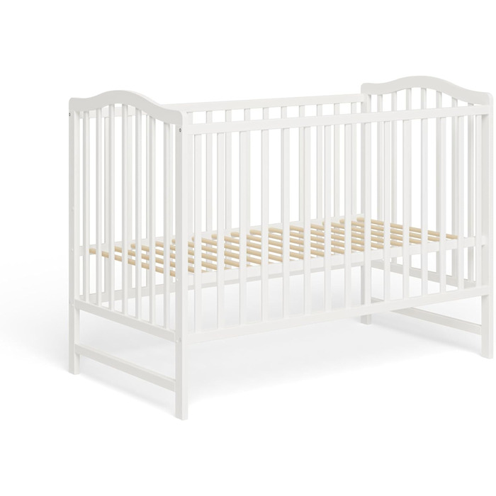 Дитяче ліжко ms factory Paris 120x60 см Дитяче ліжко з регульованою висотою з масиву дерева Ліжечко з безпечним лаком на водній основі Трансформоване дитяче ліжко зі знімними поручнями, біле