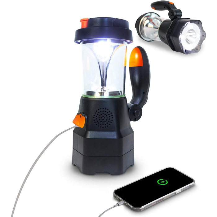 В1 LED ліхтар акумуляторний Аварійне радіо Power bank Зарядний пристрій для мобільного телефону Сирена SOS ідеально підходить для відключень електроенергії, відключень, кемпінгу та відпочинку, 4