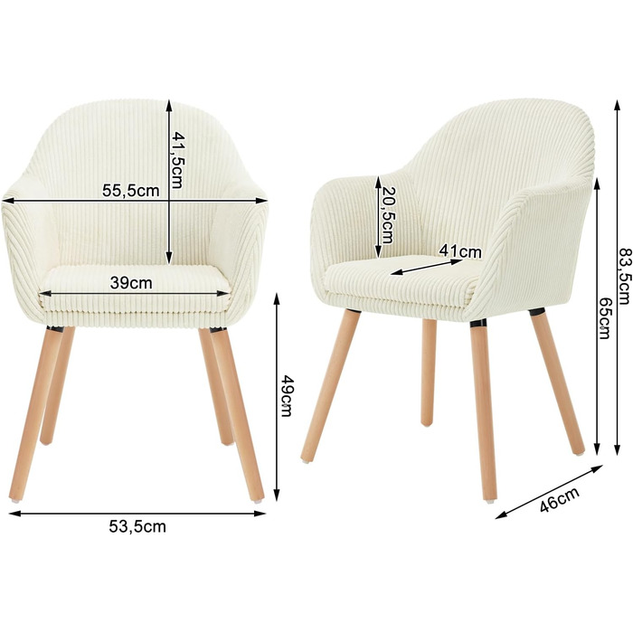 Обідні стільці WOLTU, комплект з , для спальні, кухні, вітальні, м&39які кухонні стільці, сучасні, з підлокітниками, ніжки з масиву дерева, вельветове сидіння, кремово-білий колір, комплект з