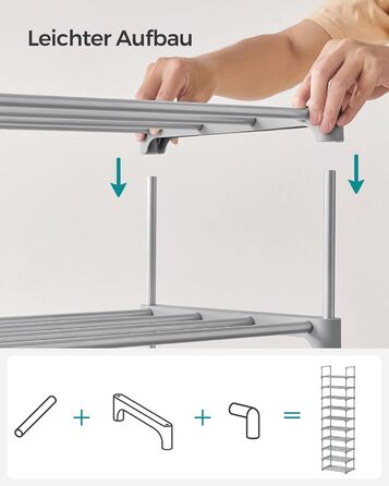 Рівнева взуттєва полиця, висока відкрита шафа для взуття, вузька підставка для взуття, металеве місце для зберігання взуття, компактне, для гардеробної, передпокою, 30 x 45 x 174 см, сірий LSA025G02 10 ярусів (45Ш см) сірий, 10-