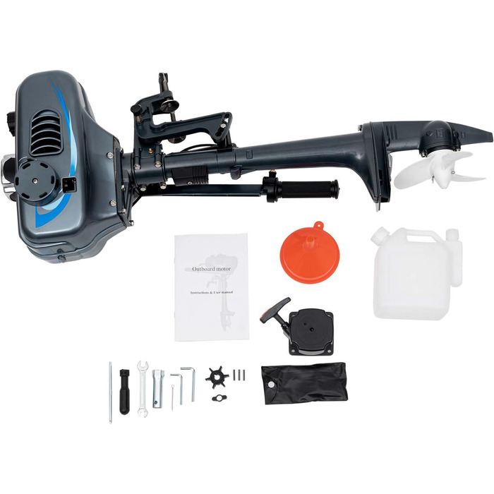 Тактний підвісний мотор 3,5 к.с., бензиновий підвісний мотор, мотор для каяка потужністю 2,5 кВт 49 куб.см, мотор для човна, система CDI з водяним та повітряним охолодженням для надувних човнів, вітрильних човнів та невеликих яхт, 2-тактний 3,5 к.с. 49 ку