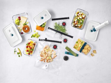 Набір для вакуумного зберігання продуктів ZWILLING Fresh & Save, 16 предметів контейнери, банки та пакети, з ручним вакуумним насосом, блакитно-морський колір