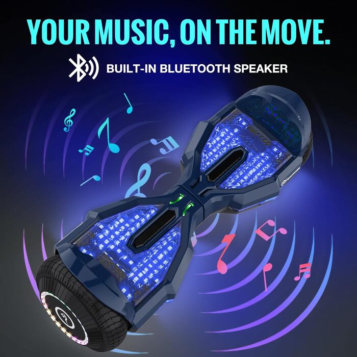 Гіроскутер EVERCROSS EV2 із сидінням – акумулятор 5,2 Аг, 15 км/год, музика через Bluetooth, 7-кольорове підсвічування педалей, вантажопідйомність 85 кг, з ховеркартом для дітей, підлітків та дорослих