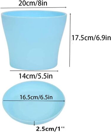 Великі пластикові горщики для рослин 20 см з блюдцями, самополивні квіткові горщики, білі з блюдцями, пластикові горщики для розсади, потовщені горщики для посадки в приміщенні та на вулиці (6 шт. ), різні кольори