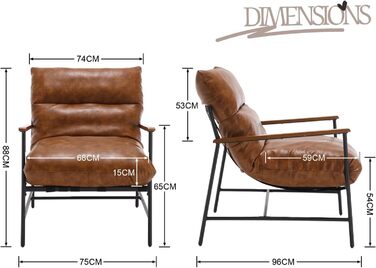 М&39яке крісло, крісло для вітальні, сучасне крісло-реклайнер, крісло для читання зі штучної шкіри, крісло з відкидною спинкою, акцентне крісло з підлокітниками, спальня (коричневе)