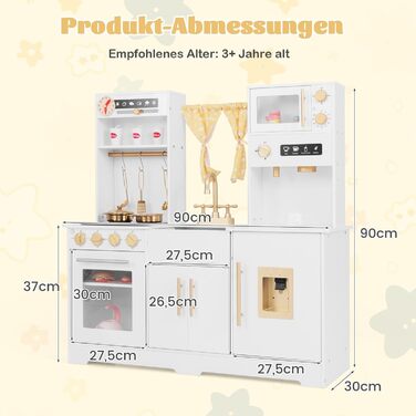 Дерев'яна дитяча кухня COSTWAY, ігрова кухня з раковиною, краном, плитою, дозатором води, мікрохвильовою піччю, світлом і звуком, іграшкова кухня з аксесуарами для дітей віком від 3 років і старше