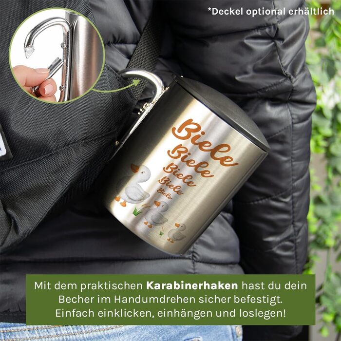 Чашка для пиття з нержавіючої сталі з карабіном Ідея подарунка 330 мл Чашка Для кемпінгу Ключки Срібний