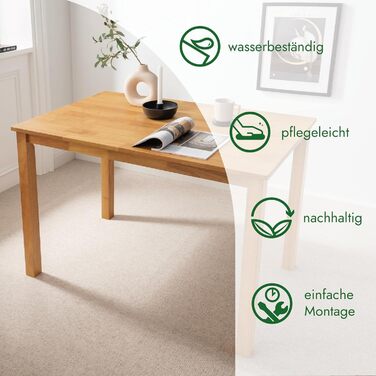 Обідній стіл Woodroom Kota 110x70 см Масив дерева гевеї, лакований, колір дуб Невеликий кухонний стіл, обідній стіл, компактний, стійкий та простий у догляді, дуб 110x70 см