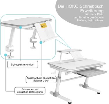 Комплект HOKO Ergo-Study-Table COMPAKT, JoJo & LUBU. Регульована по висоті дитяча парта з регульованою по нахилу стільницею та тум