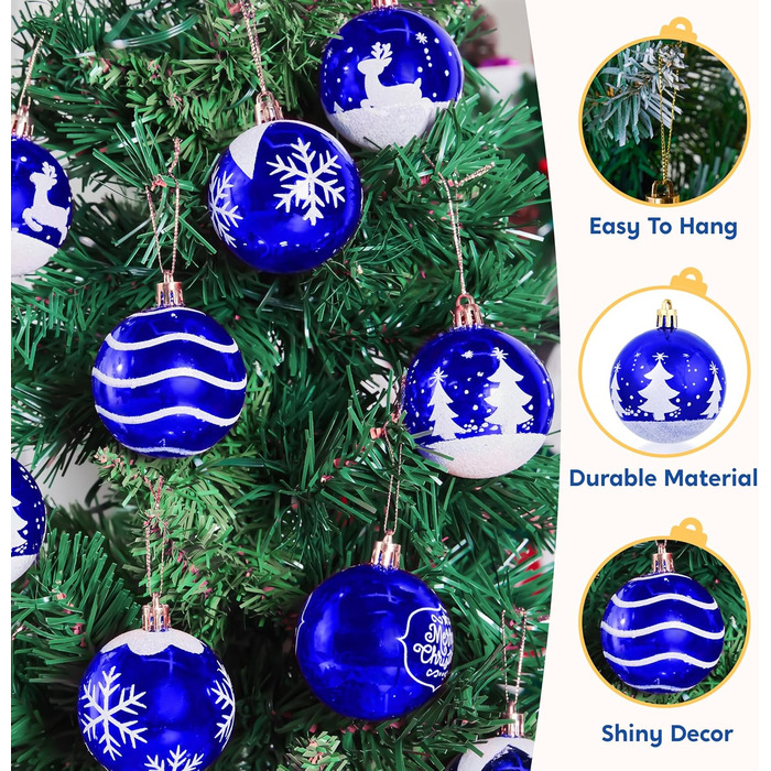 Різдвяні ялинкові прикраси у вигляді синіх та білих кульок 12 шт Joiedomi