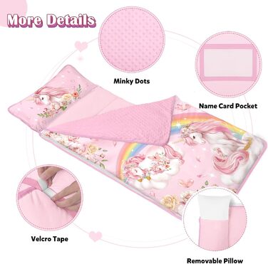 Дитячий спальний мішок, теплий дитячий спальний мішок зі знімною подушкою та ковдрою для дівчаток та хлопчиків, складна ковдра-спальний мішок для кемпінгу в приміщенні та на свіжому повітрі, 15060 см Єдиноріг