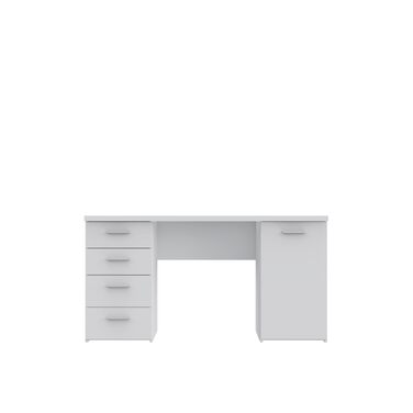 Письмовий стіл FORTE Net106 з 4 шухлядами та 1 дверцятами, інженерна деревина, матово-білий, 145 x 60 x 76,3 см. Матово-білий, 4 шухляди, 1 дверцята.