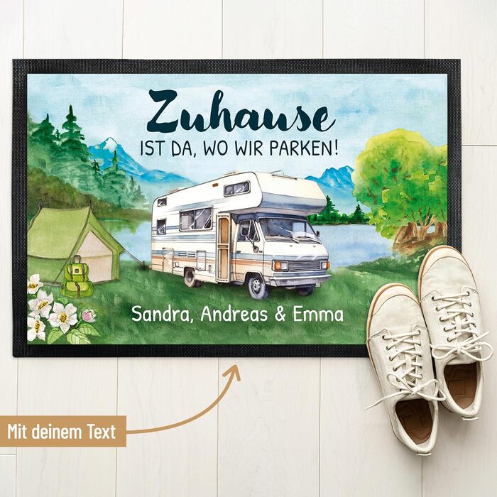 Килимок для кемпінгу True Statements 50x35 см Дім там, де ми паркуємося персоналізований вашим бажаним текстом та 14 караванів - для використання в приміщенні та на вулиці - кемпінг, автофургон або караван 35 x 50 см (прямокутний)