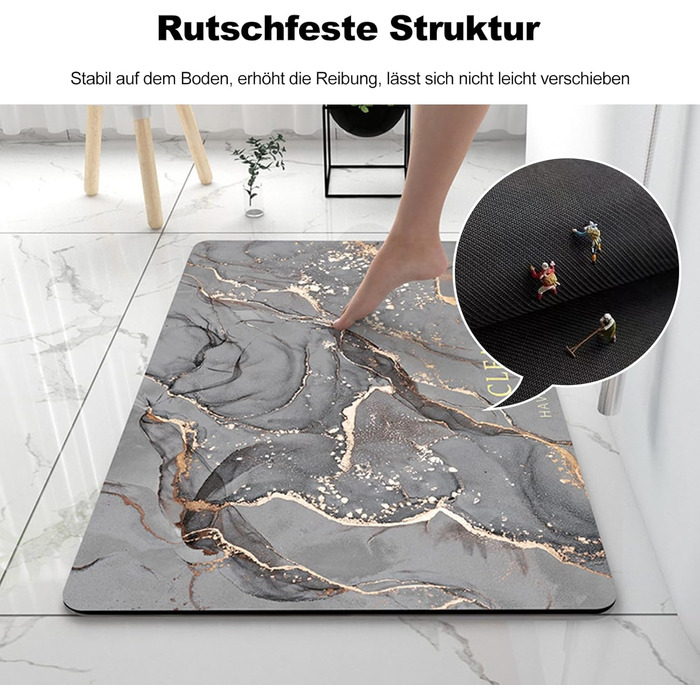 Килимок для ванної Ergocar Absorbent, швидковисихаючий килимок для ванної кімнати, стійкий до подряпин та зносостійкий, нековзний килимок, накладка на ноги для ванної кімнати, вітальні, кухні, дому (мармуровий візерунок) 60*90 см димчасто-сірий