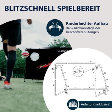 Тренажер для футбольних воріт HUDORA з цільовою стінкою - Міцні футбольні ворота для дітей та дорослих на відкритому повітрі - Цільова стінка з двома посиленими стрілецькими лунками - Всепогодні футбольні ворота для тренувань та дозвілля Стандартне виданн