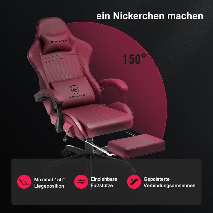Ігрове крісло GTPLAYER, ергономічне ігрове крісло, крісло для столу, гоночне крісло для ПК з підставкою для ніг, динаміки, музика, офісне крісло, витримує до 150 кг