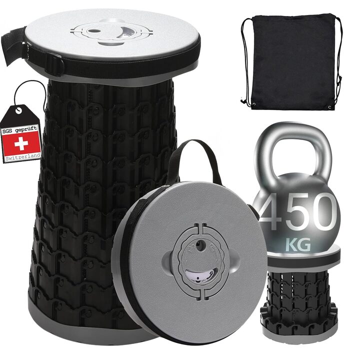 Портативний міні-телескопічний складаний стілець COOLYNX, покращений товстіший складаний стілець, легкий складаний стілець вантажопідйомністю 450 кг, ідеально підходить для кемпінгу, риболовлі, походів, барбекю, сірого кольору