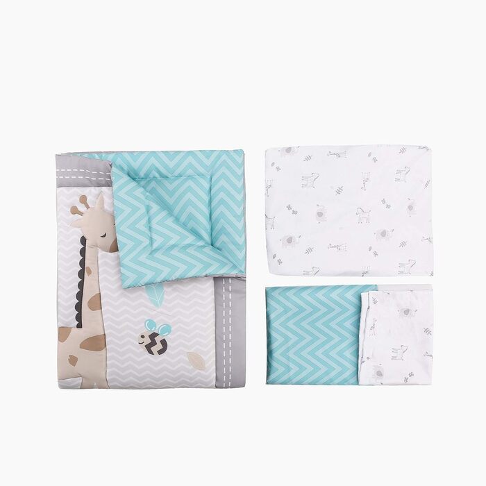 Комплект постільної білизни для дитячого ліжечка з візерунком слоник-зебра, сірий, 4 шт. ковдра, простирадло, підодіяльник, ковдра