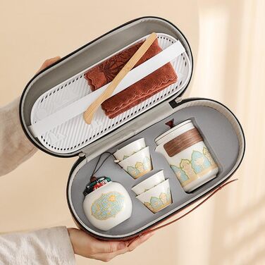 Портативний чайний набір з кераміки швидкий заварник та чашки в китайському стилі. Легкий, розкішний подарунок для друзів, чорний колір.