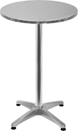 Складаний стіл Casaria 2-в-1, регульована висота 70 см / 115 см заввишки, алюміній, круглий Ø60 см, водонепроникний, садовий бістро-стіл, пивний столик, стіл для вечірки, 1 срібний