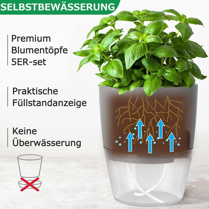 Горщик для квітів з системою поливу, горщик для трав кухонний набір підвіконня самополиваючий-5er Набір трав'яний сад для кухні, 1